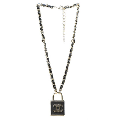Chanel Metal Lambskin Lock Double Necklace Black 3 of 6
