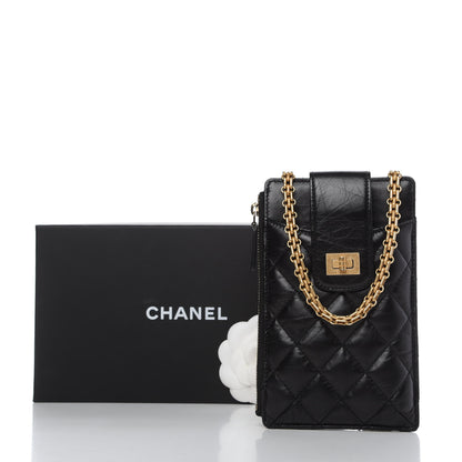 Chanel Aged Calfskin Quilted 2.55 Reissue Phone Holder With Chain Black 11 of 11