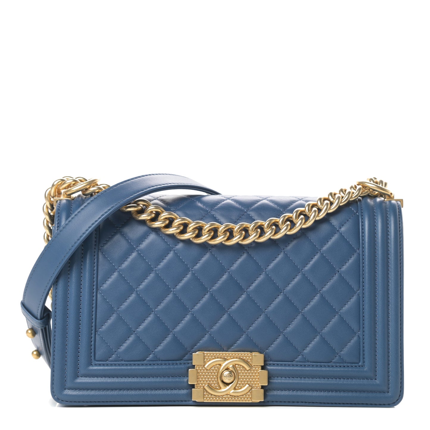 Lambskin Quilted Medium Boy Flap Blue