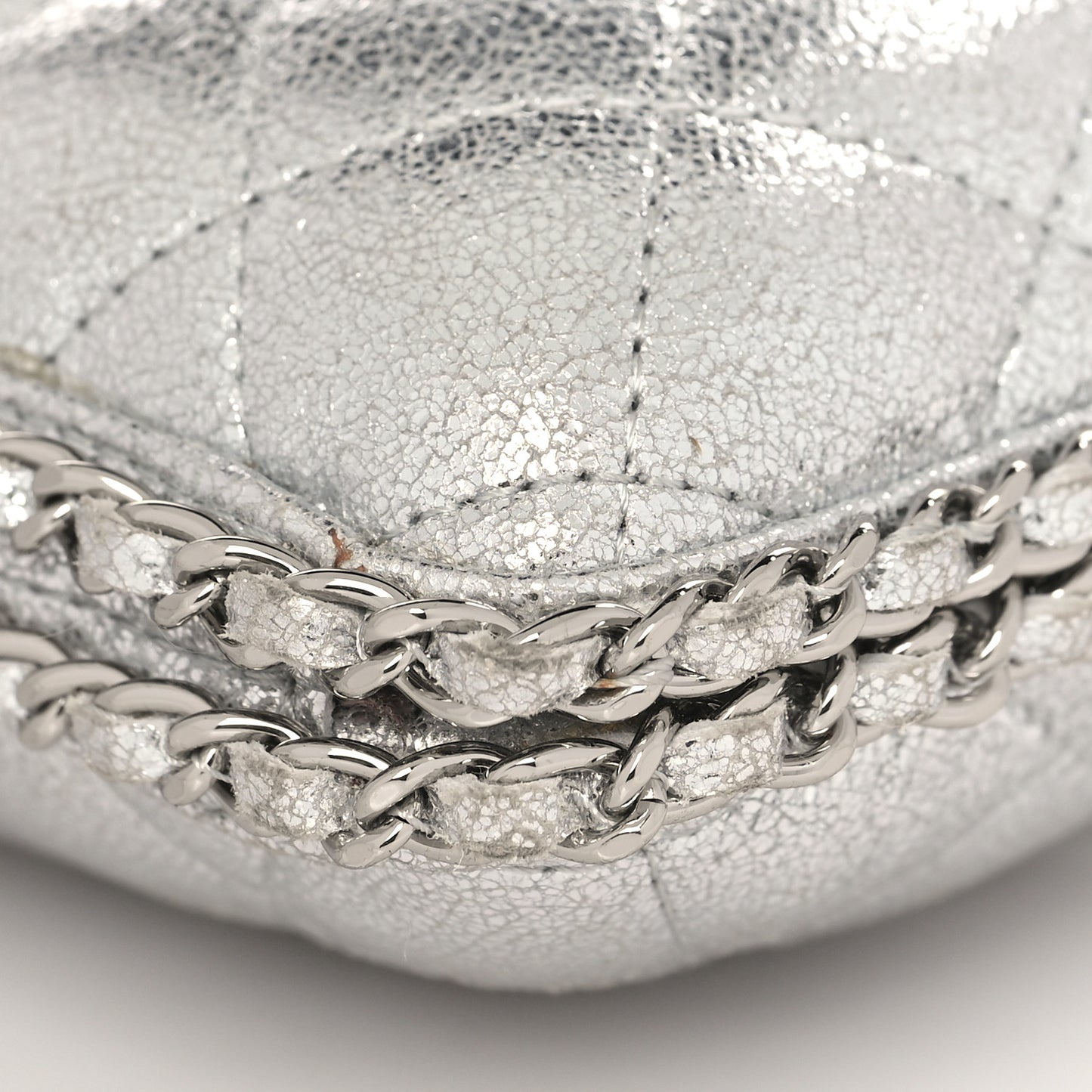 Metallic Lambskin Small Chain Around Clutch Silver