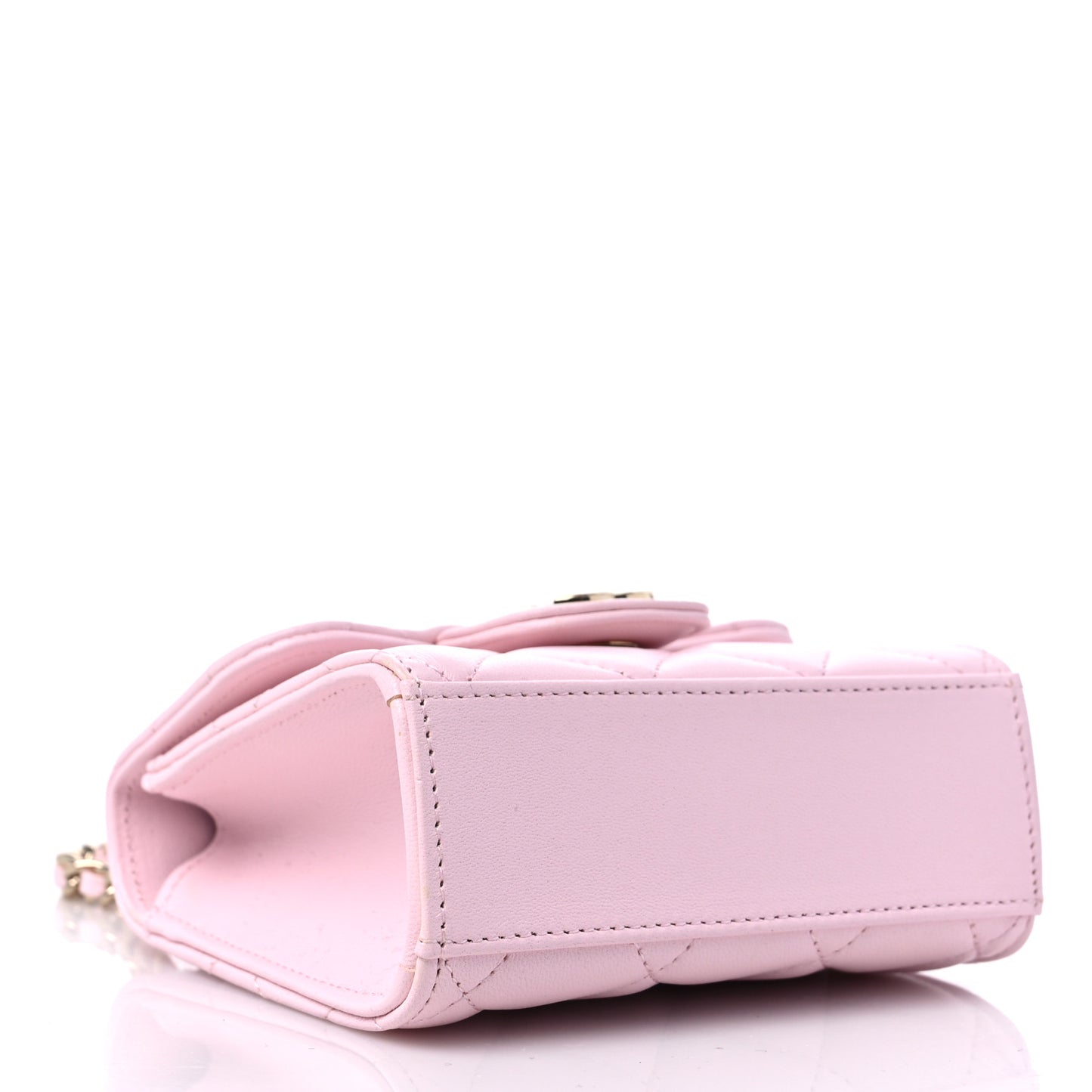 Lambskin Quilted Top Handle Clutch With Chain Light Pink