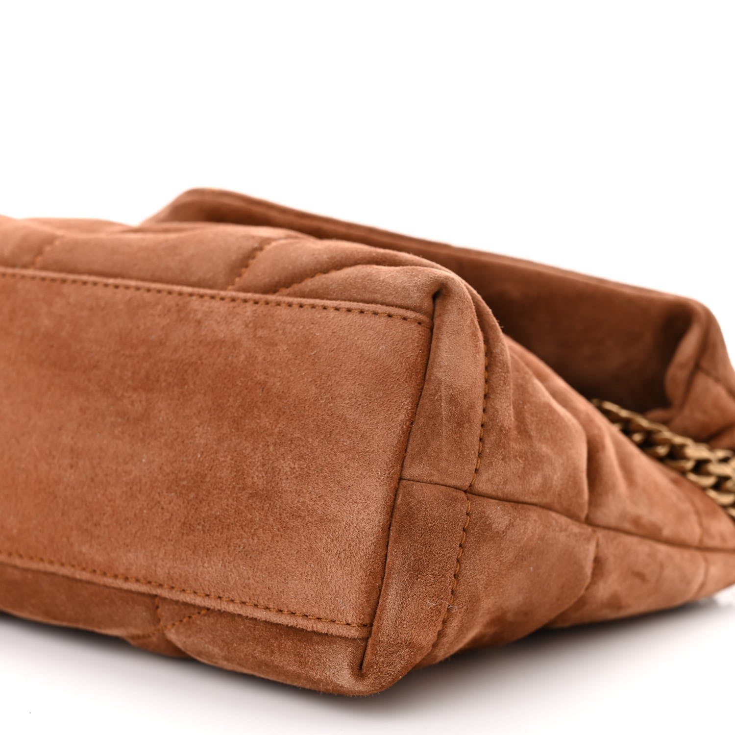 Saint Laurent Suede Calfskin Quilted Toy Loulou Puffer Monogram Chain Satchel Cinnamon 10 of 10