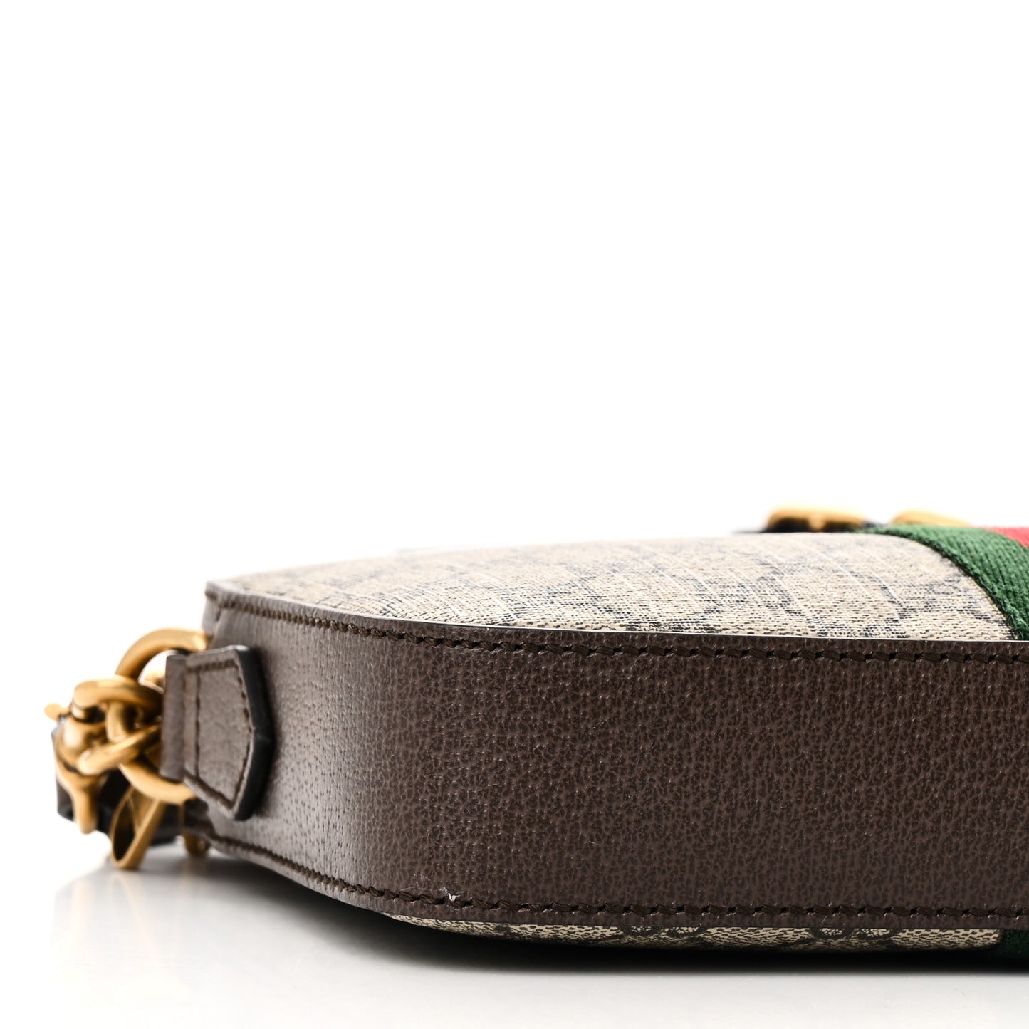 GG Supreme Monogram Textured Dollar Calfskin Web Ophidia Wristlet Shoulder Bag Beige Ebony New Acero
