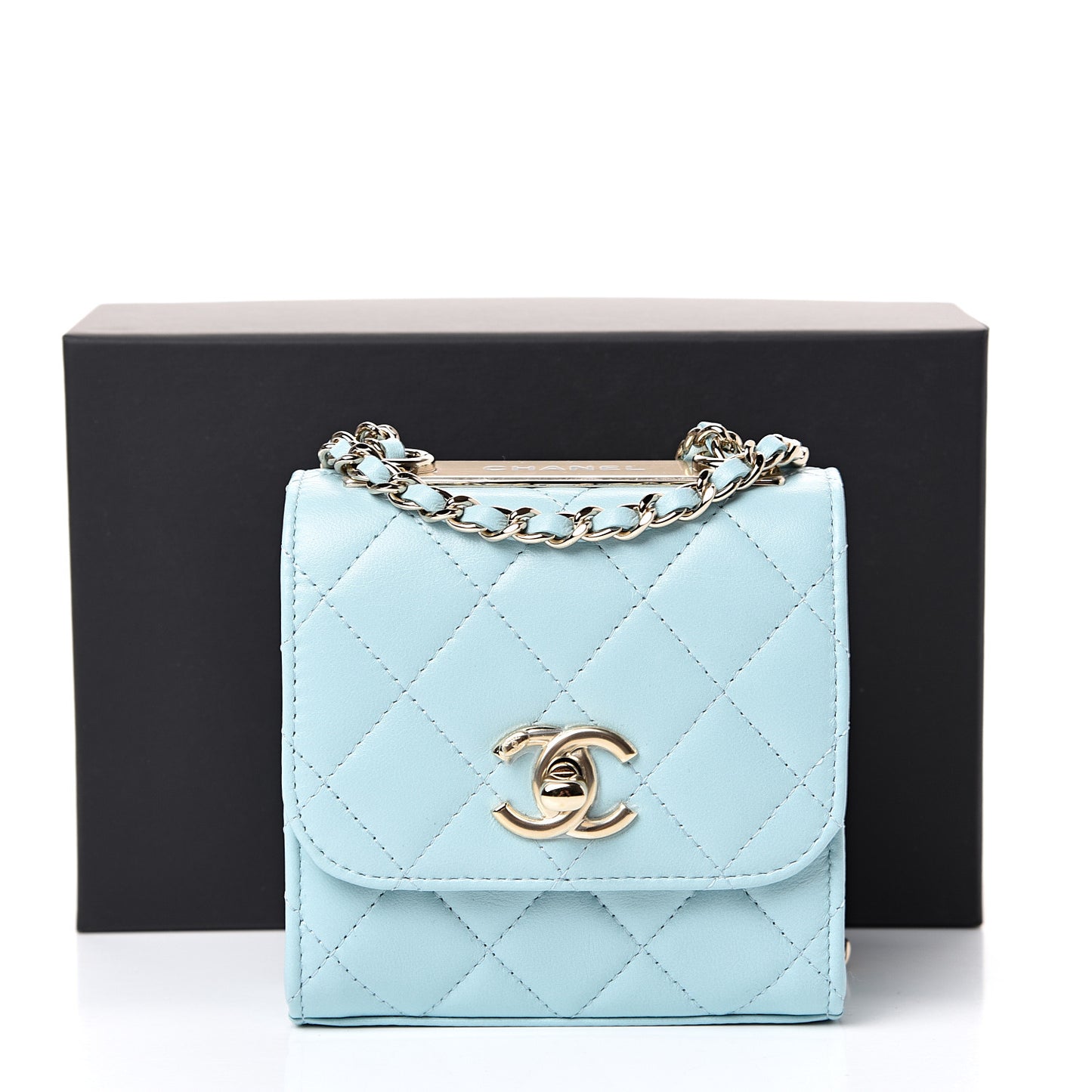 Lambskin Quilted Mini Trendy CC Chain Wallet Light Blue