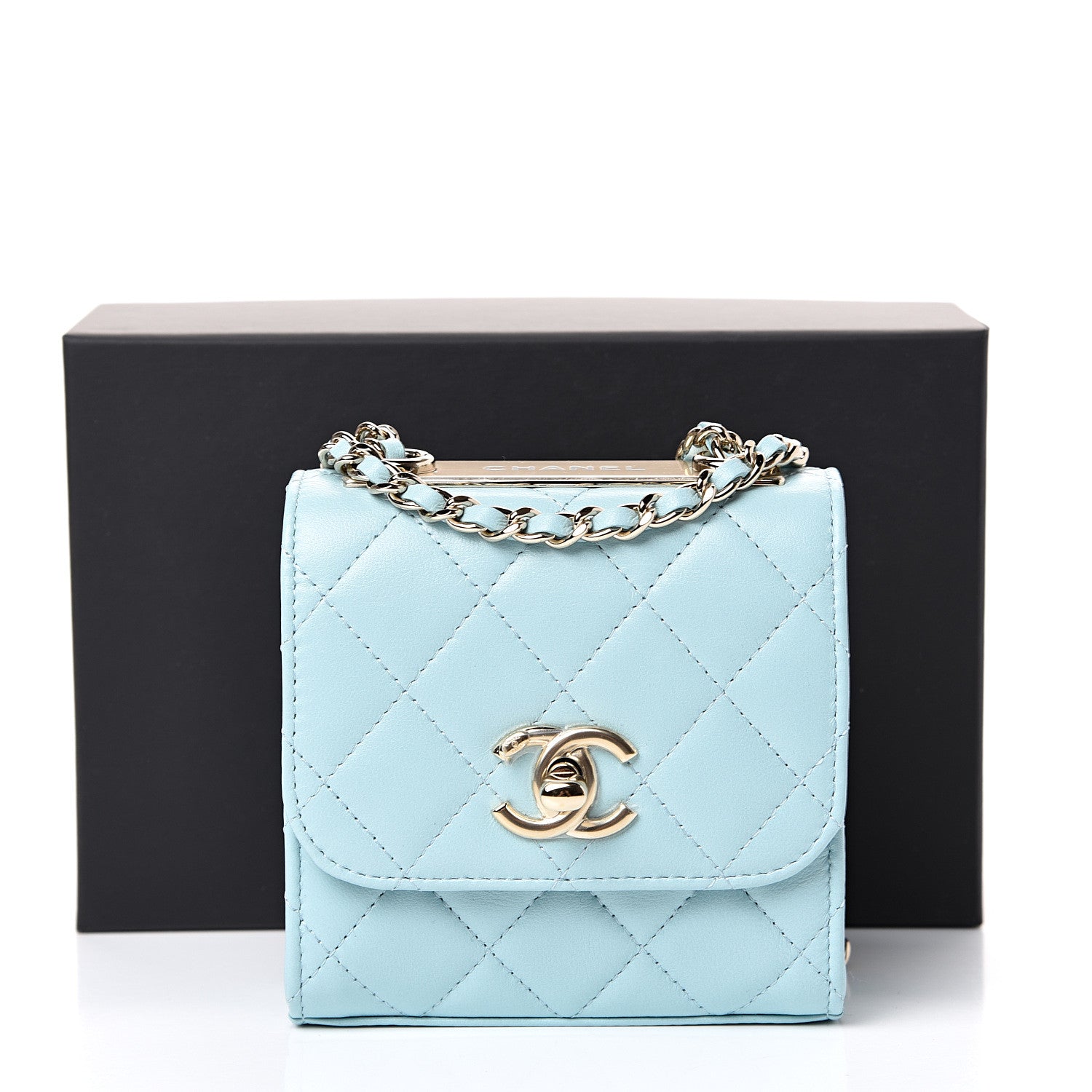 Chanel Lambskin Quilted Mini Trendy CC Chain Wallet Light Blue 11 of 11