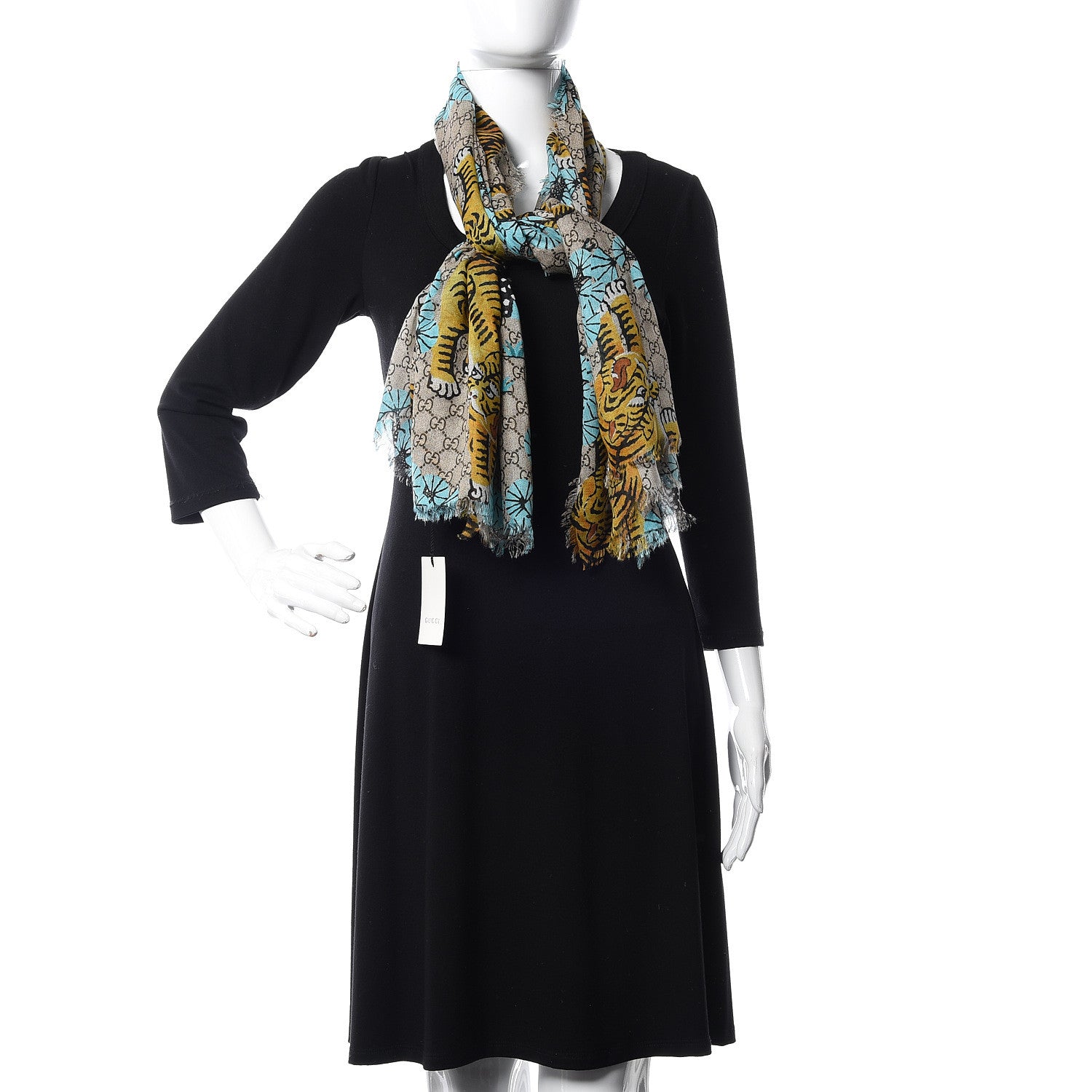 Gucci Modal Silk GG Monogram Supreme Tiger Shawl Rope Sky Blue 2 of 5