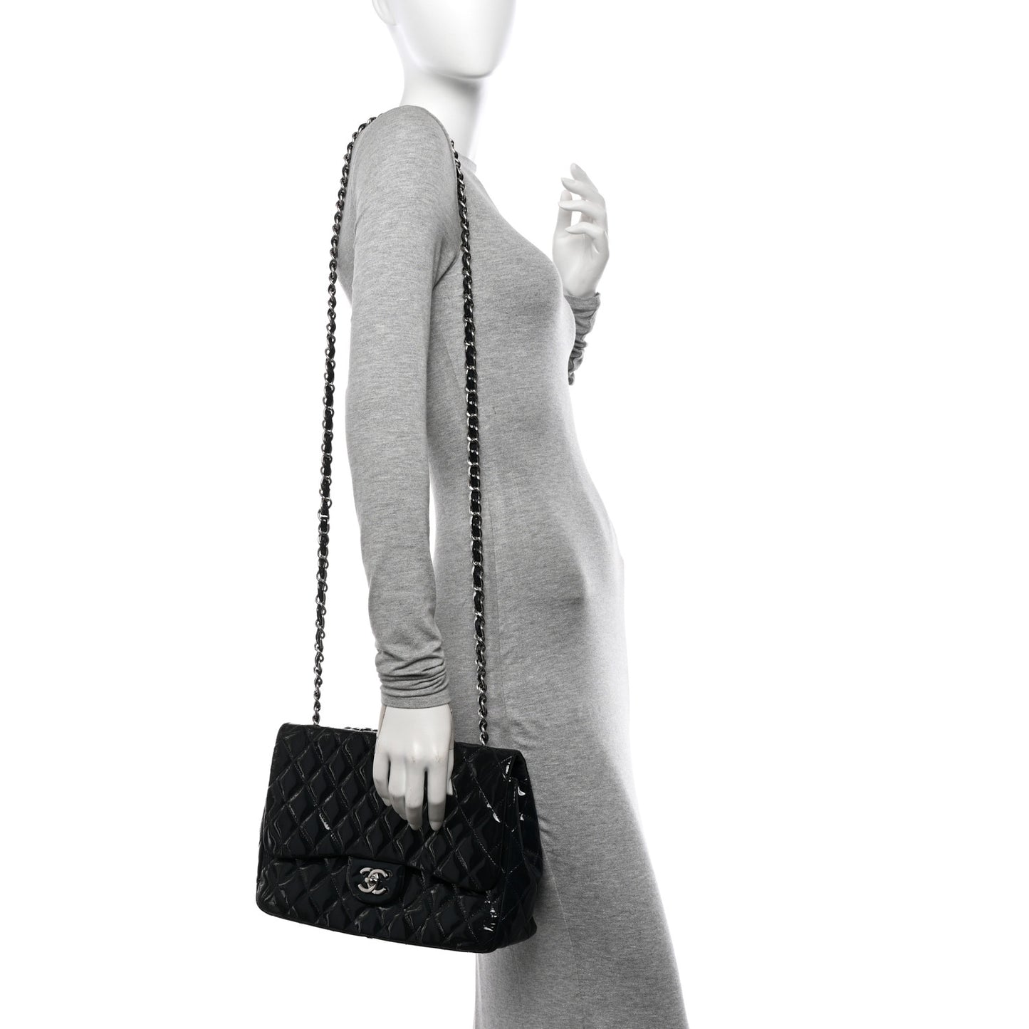 Patent Quilted Jumbo Single Flap Navy