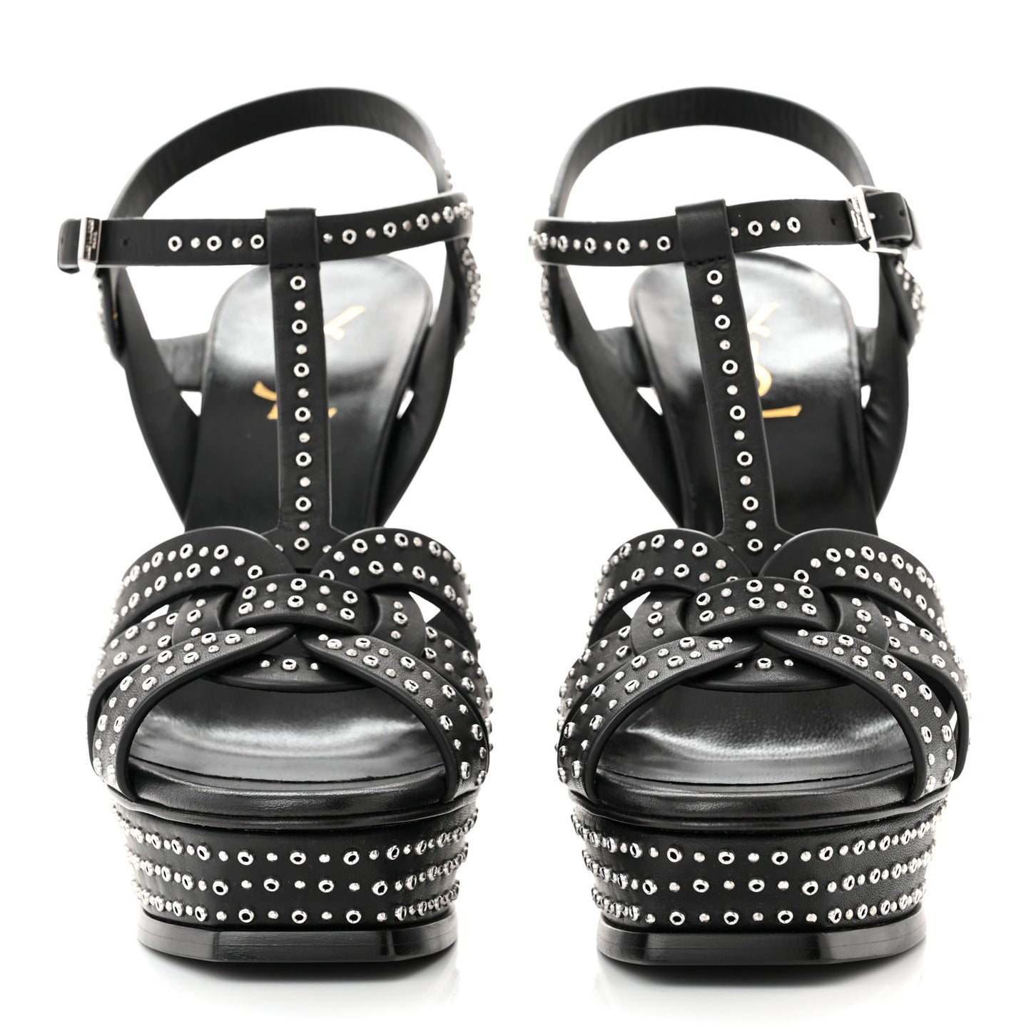 Calfskin Eyelet Studded Tribute 105 Platform Sandals 39 Black