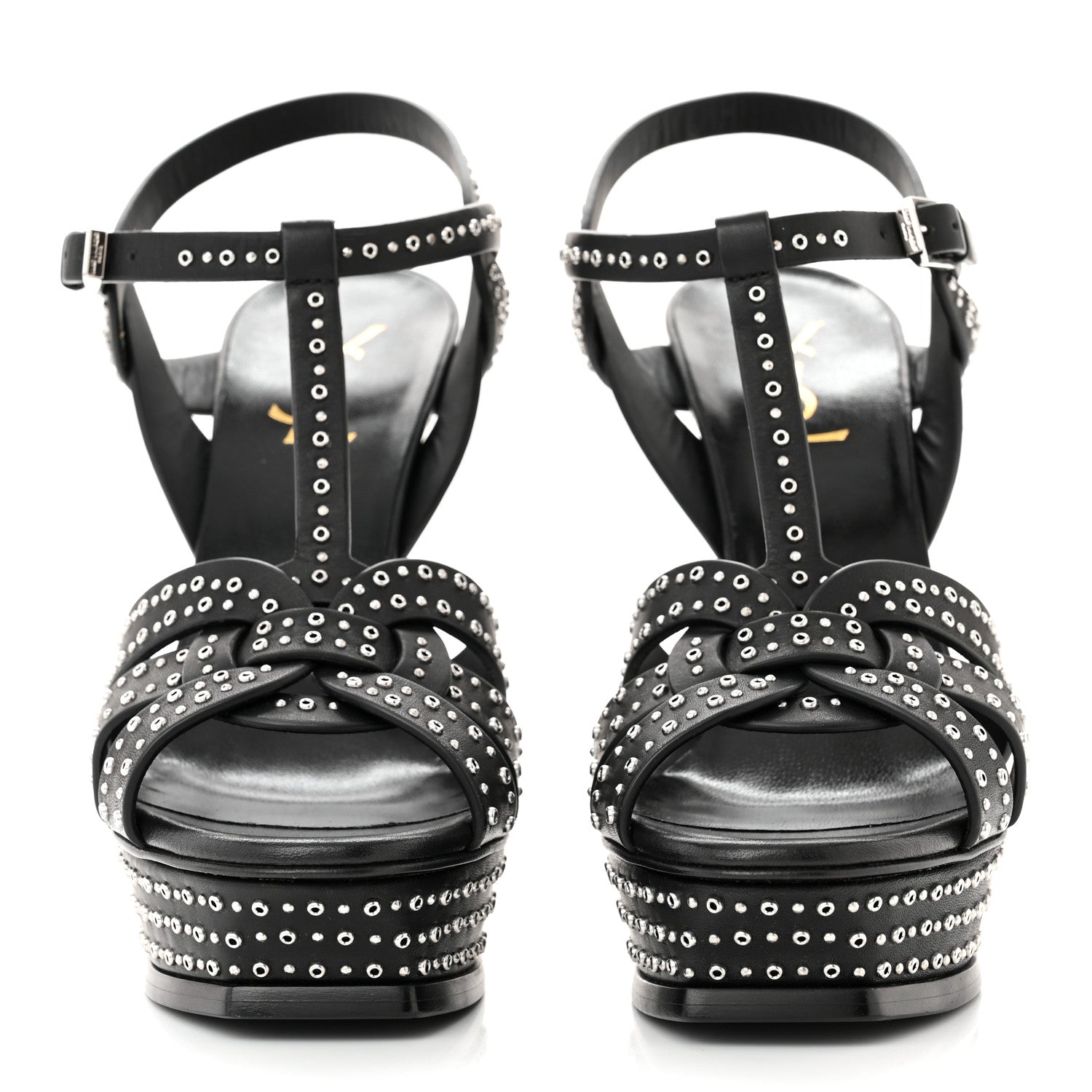 Saint Laurent Calfskin Eyelet Studded Tribute 105 Platform Sandals 39 Black 2 of 9