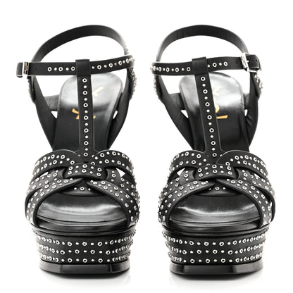 Saint Laurent Calfskin Eyelet Studded Tribute 105 Platform Sandals 39 Black 2 of 9