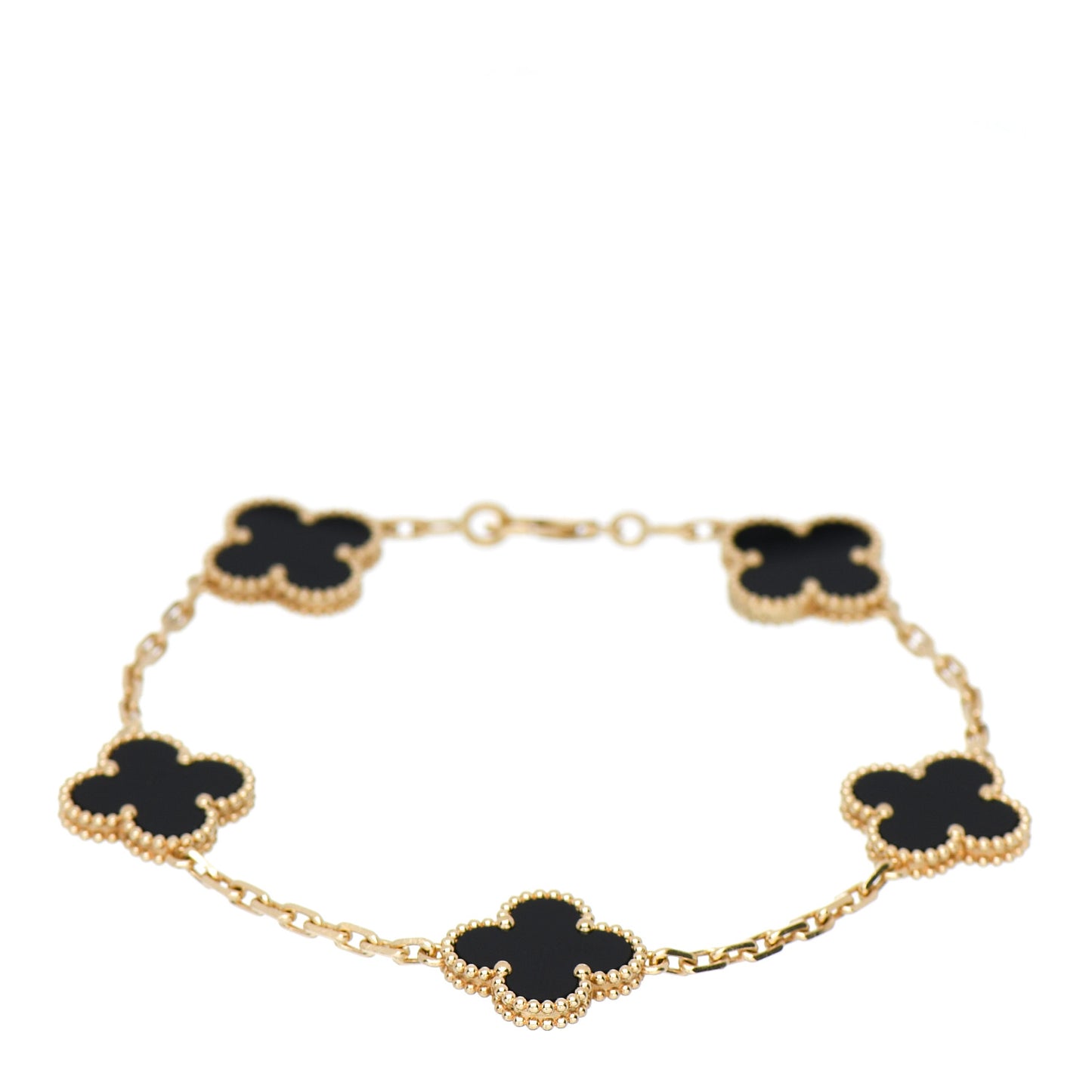 18K Yellow Gold Black Onyx 5 Motifs Vintage Alhambra Bracelet