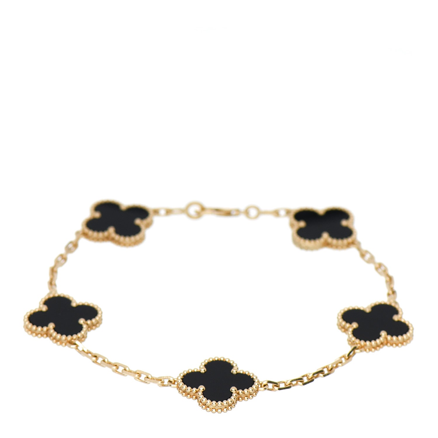 Van Cleef & Arpels 18K Yellow Gold Black Onyx 5 Motifs Vintage Alhambra Bracelet 1 of 4