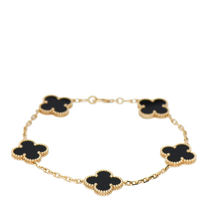 Van Cleef & Arpels 18K Yellow Gold Black Onyx 5 Motifs Vintage Alhambra Bracelet 1 of 4