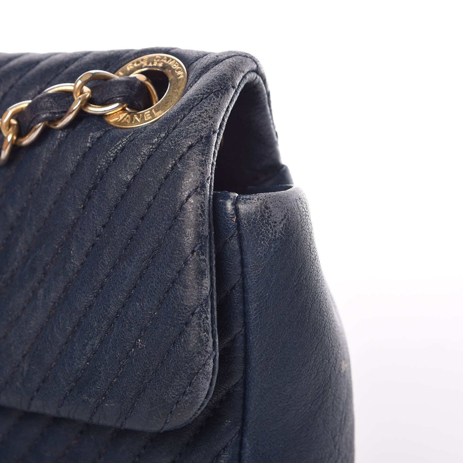 Chanel Calfskin Surpique Chevron Small Flap Navy 13 of 20