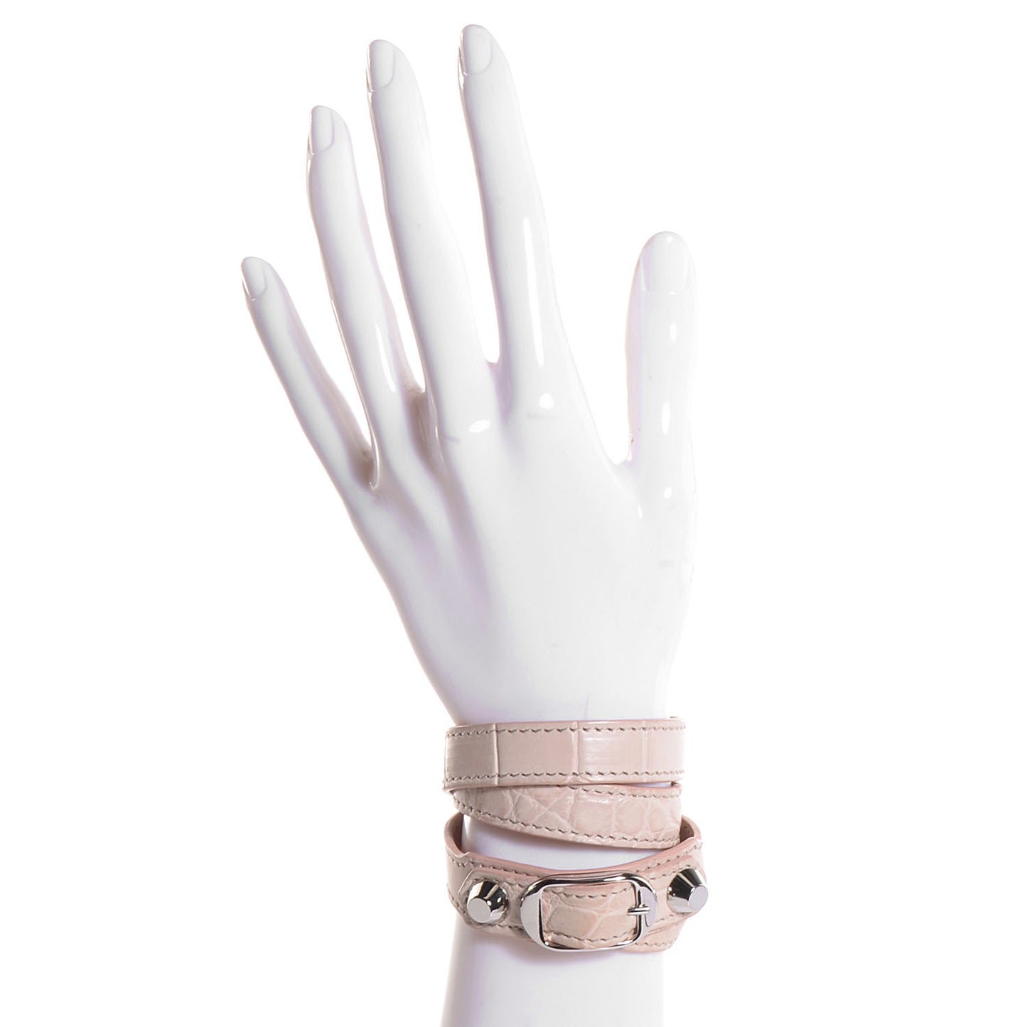 Agneau Classic Silver Hardware Croco Double Tour Bracelet Bois De Rose