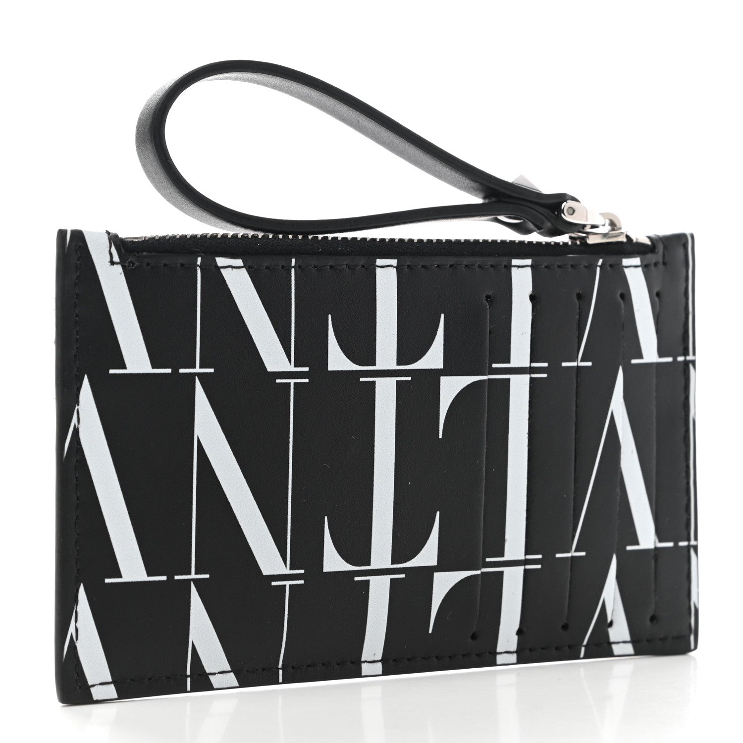 Valentino Garavani Calfskin VLTN Time Zip Coin Card Case Black White 3 of 7
