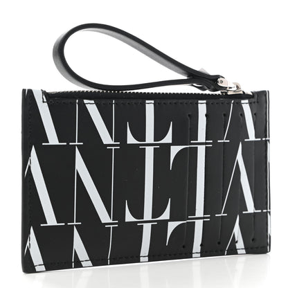 Valentino Garavani Calfskin VLTN Time Zip Coin Card Case Black White 3 of 7