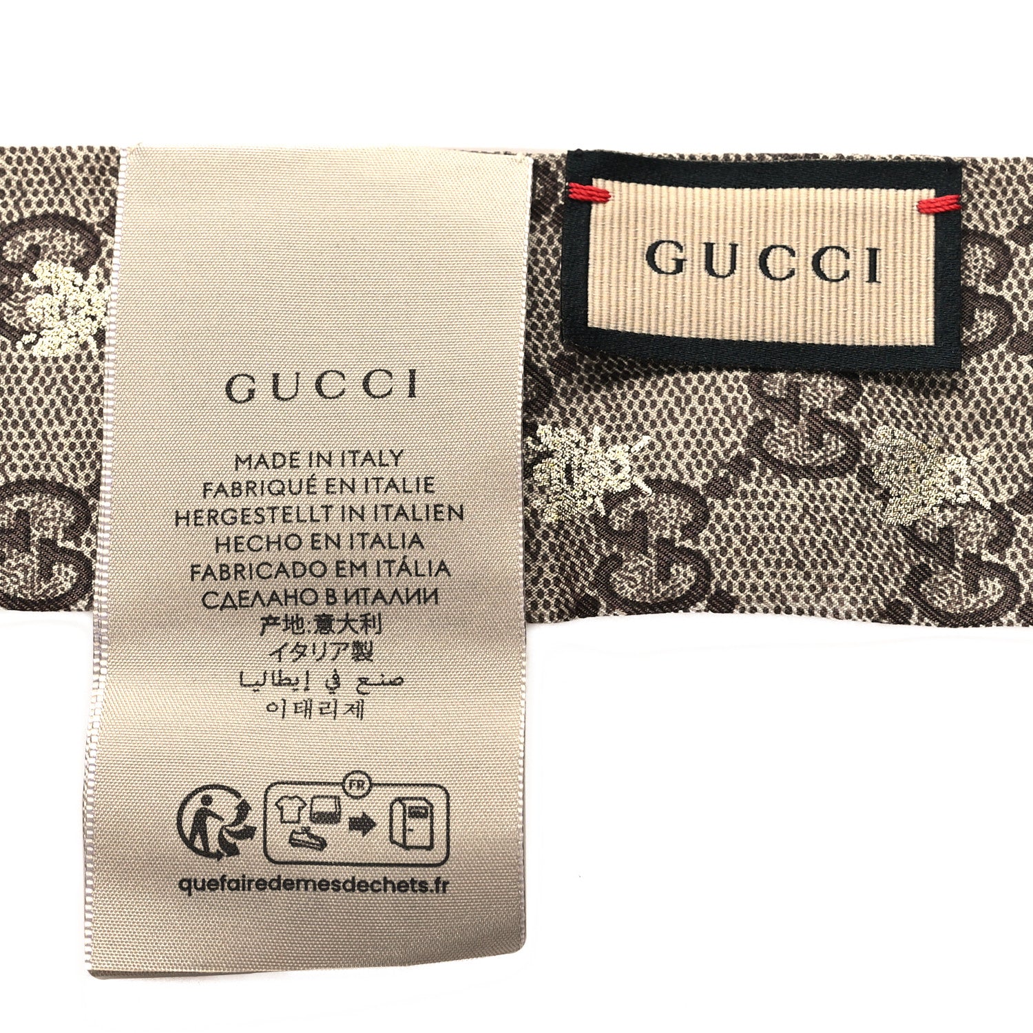 Gucci Silk Twill GG Monogram GG Bee Neck Bow Scarf Black Red 3 of 3