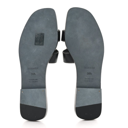 Hermes Box Calfskin Oran Sandals 39.5 Black 6 of 9