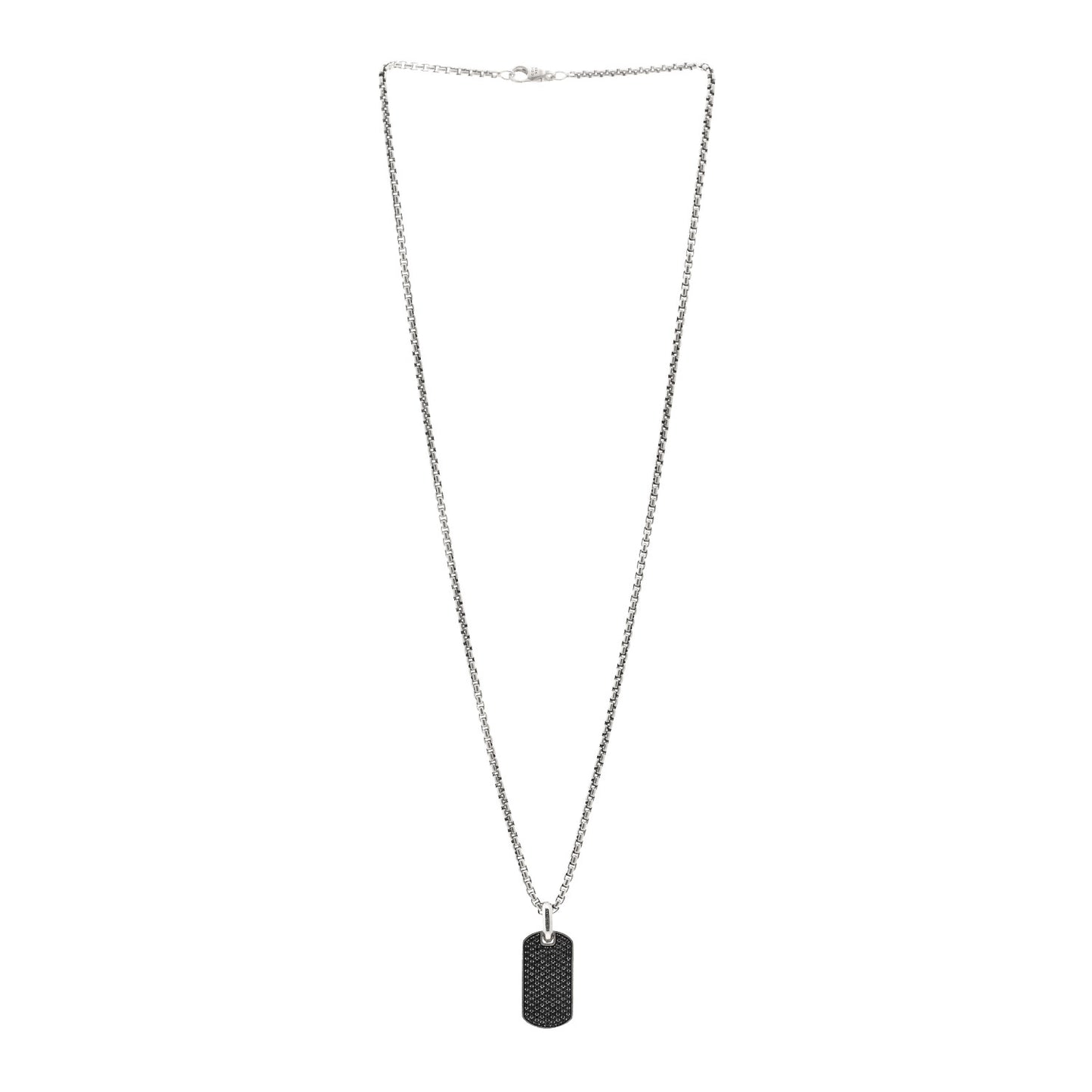Sterling Silver Black Diamond 27mm Chevron Dog Tag Necklace