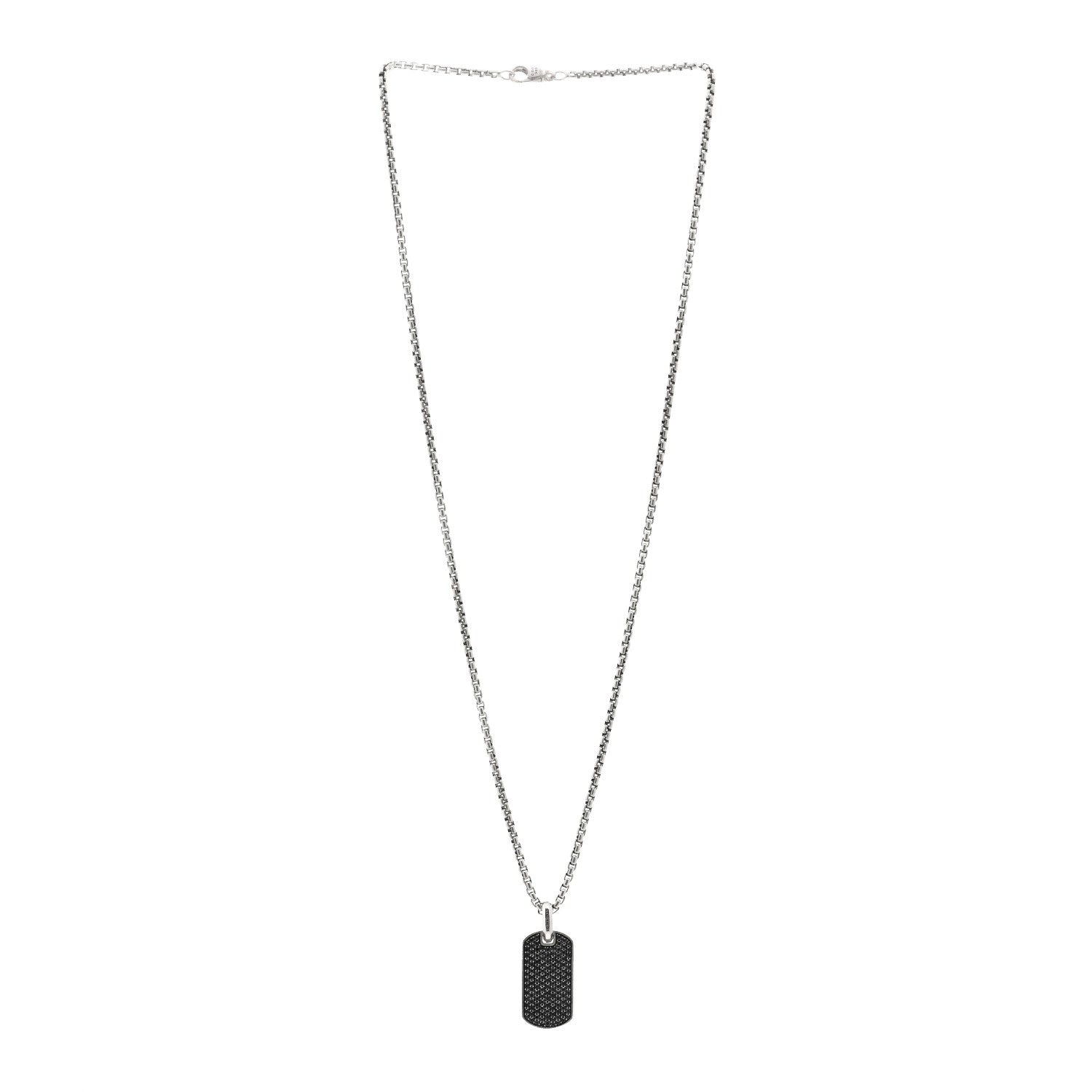 David Yurman Sterling Silver Black Diamond 27mm Chevron Dog Tag Necklace 3 of 5