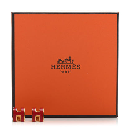 Hermes Gold Lacquered Pop H Earrings Rouge Corail 6 of 6