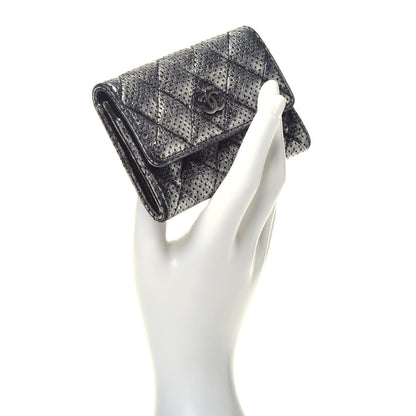 Chanel Metallic Calfskin Perforated Quilted Card Holder Grey 2 of 8