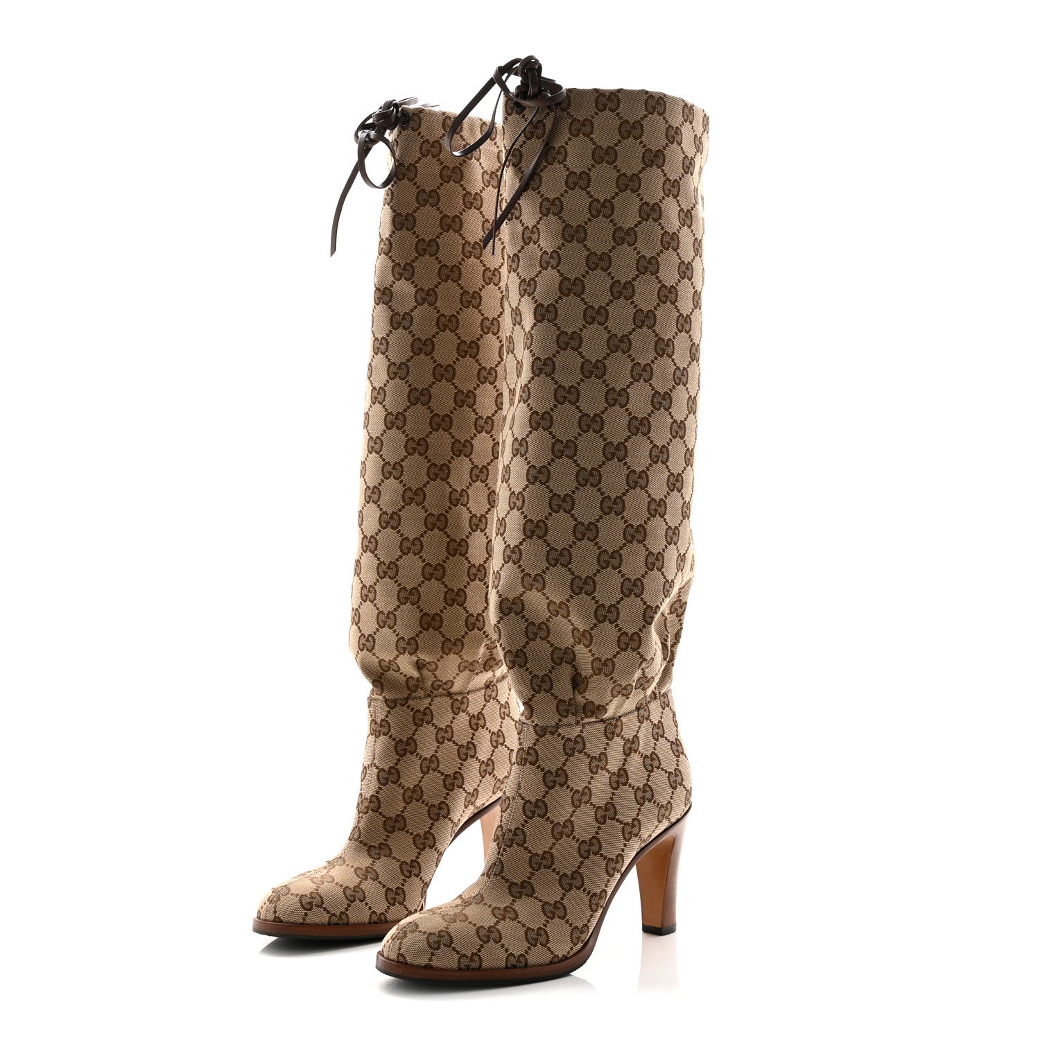 Gucci Monogram Malaga Kid Lisa Mid Heel Boots 37 Beige Ebony 3 of 10