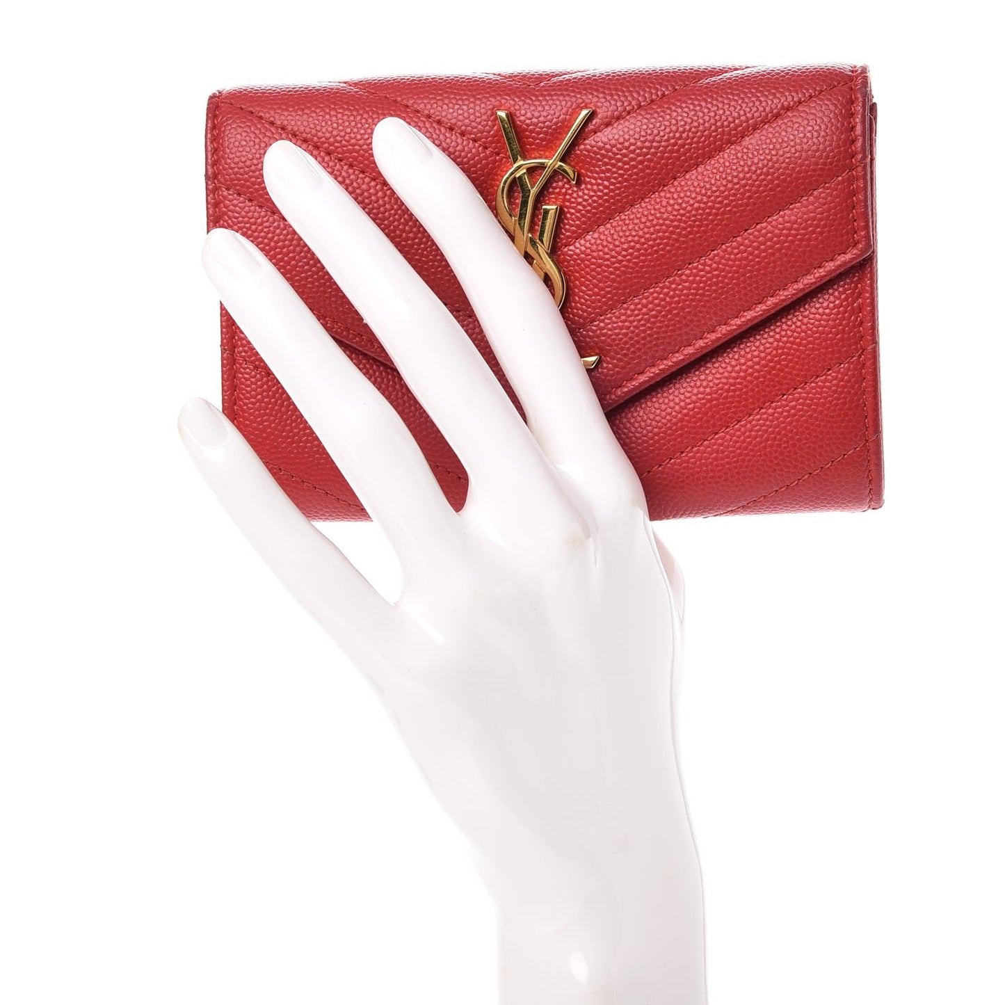Grain De Poudre Matelasse Chevron Small Monogram Envelope Wallet New Red
