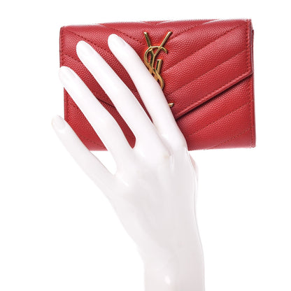 Saint Laurent Grain De Poudre Matelasse Chevron Small Monogram Envelope Wallet New Red 2 of 9
