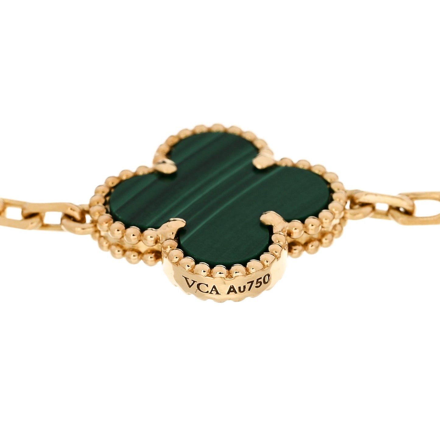 18K Yellow Gold Malachite 5 Motifs Vintage Alhambra Bracelet