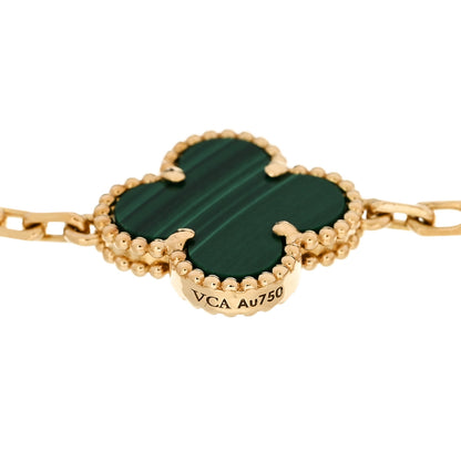 Van Cleef & Arpels 18K Yellow Gold Malachite 5 Motifs Vintage Alhambra Bracelet 4 of 5