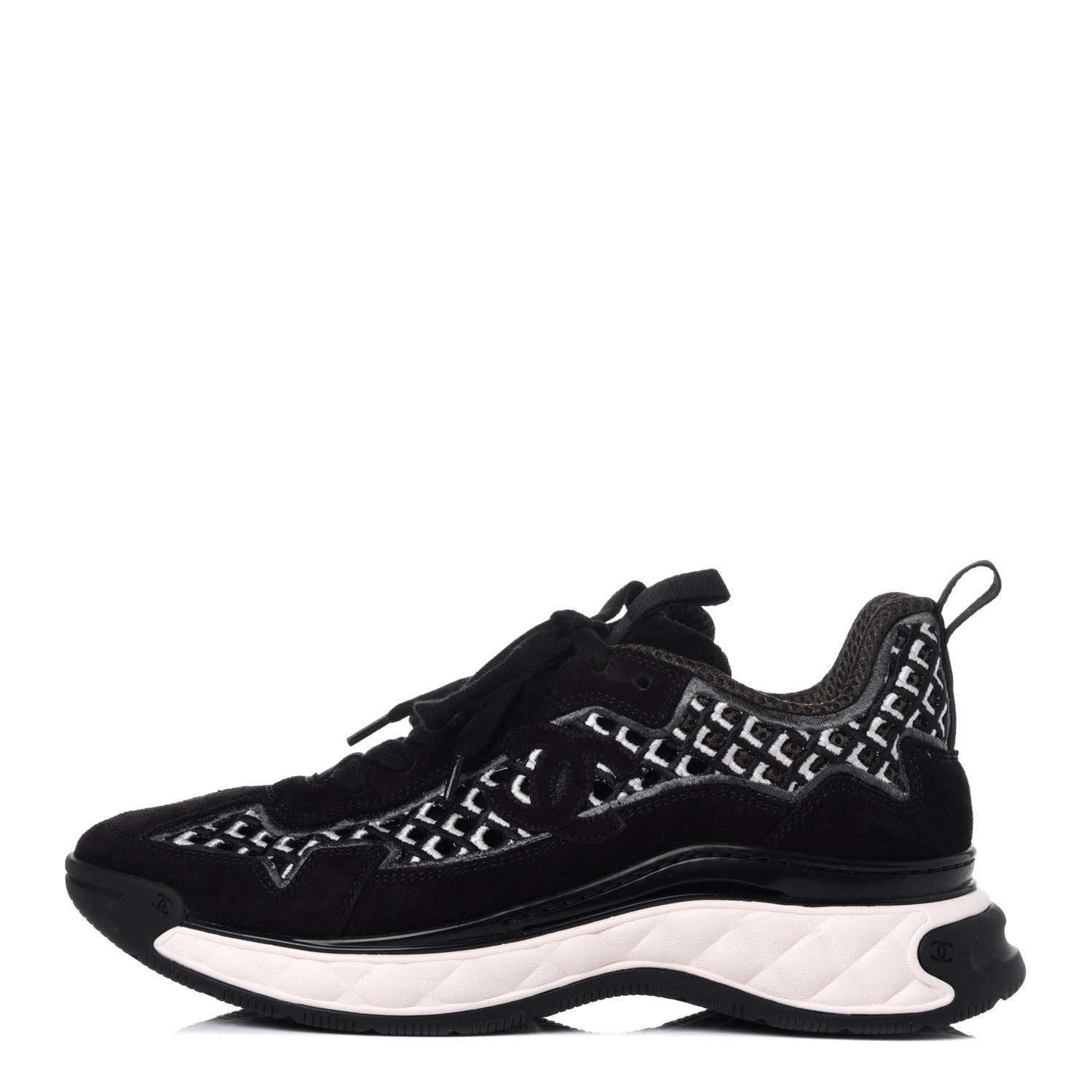 Chanel Suede Calfskin Embroidered CC Sneakers 39 Black 1 of 11