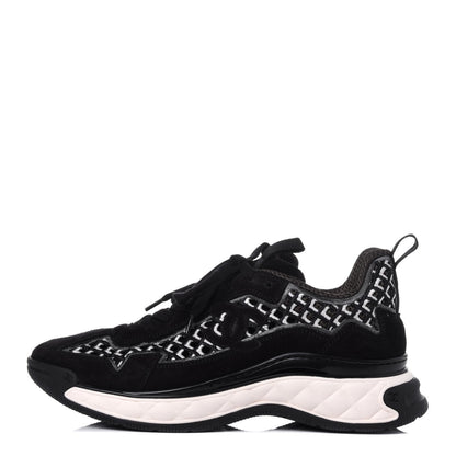 Chanel Suede Calfskin Embroidered CC Sneakers 39 Black 1 of 11