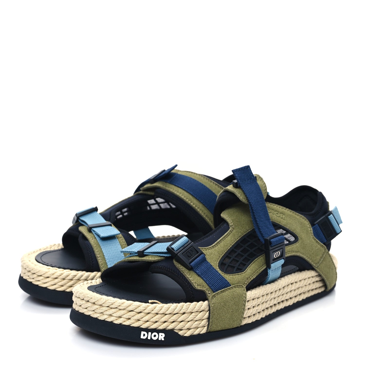 Christian Dior Suede Technical Fabric Mens Atlas Sandals 46 Green Beige 2 of 8