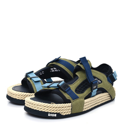 Christian Dior Suede Technical Fabric Mens Atlas Sandals 46 Green Beige 2 of 8