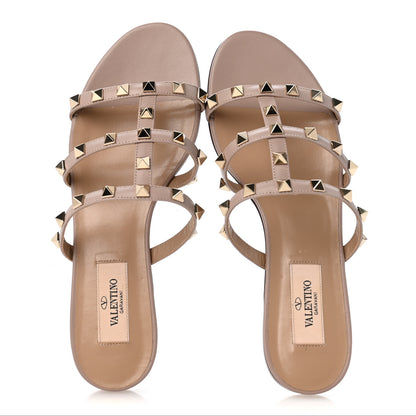 Valentino Garavani Nappa Rockstud Caged Flat Slide Sandals 36 Poudre 2 of 9