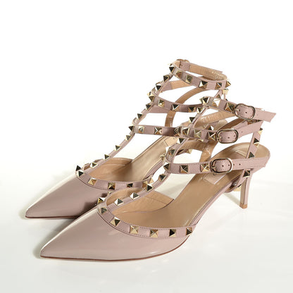 Valentino Garavani Patent Rockstud Ankle Strap Low Heel Pumps 39 Poudre 3 of 6