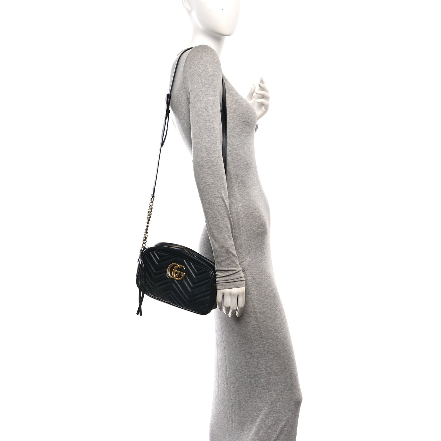 Calfskin Matelasse Small GG Marmont Chain Shoulder Bag Black