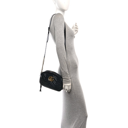 Gucci Calfskin Matelasse Small GG Marmont Chain Shoulder Bag Black 2 of 12