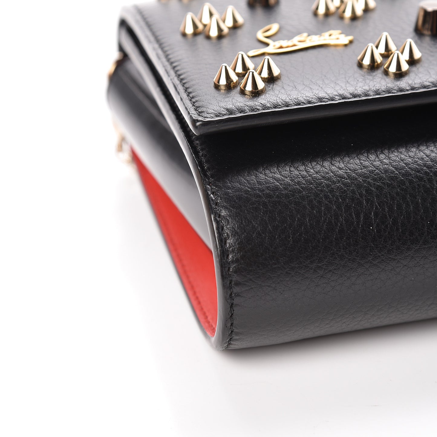 Grained Calfskin Spikes Loubinthesky Paloma Wallet On Chain Black Multimetal