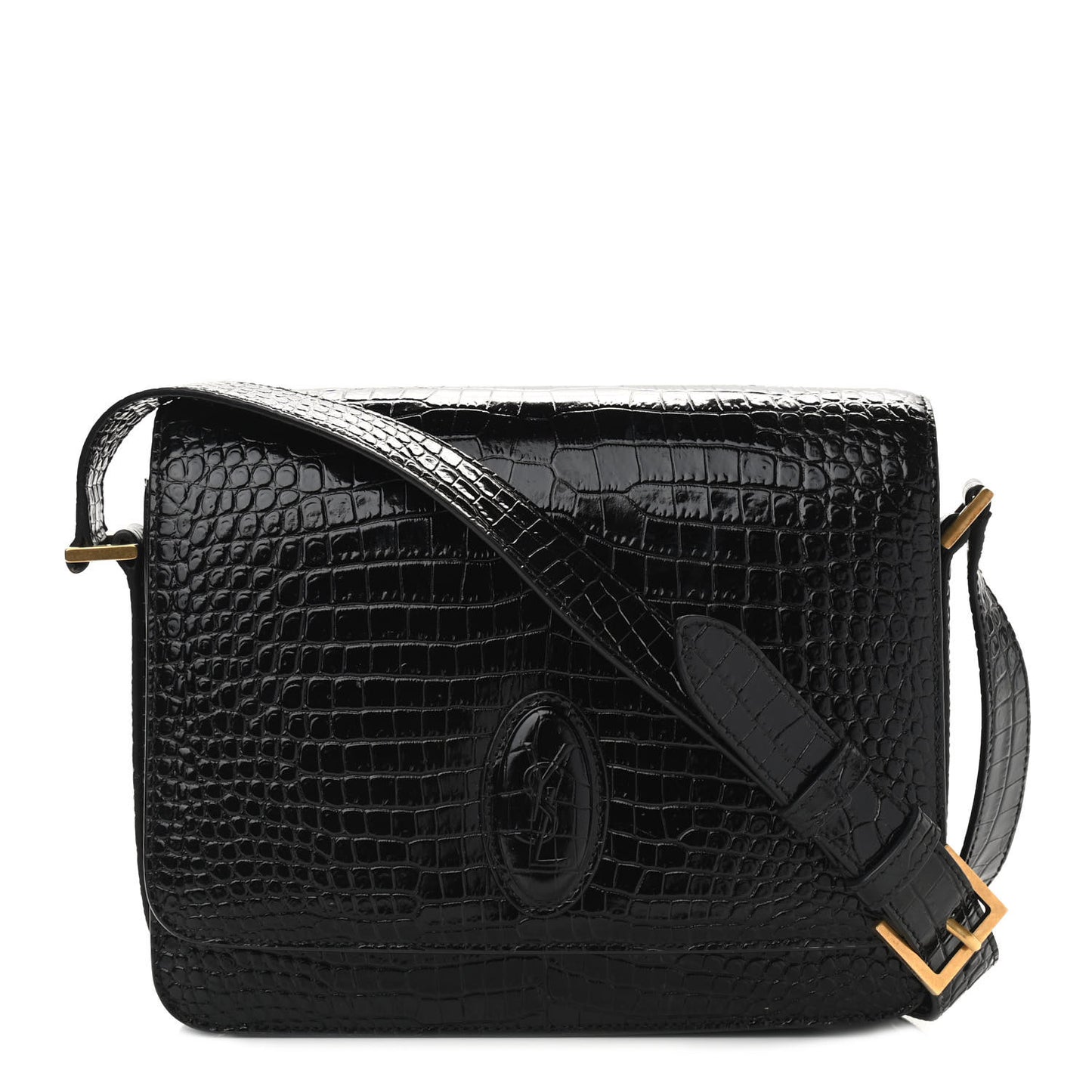 Patent Crocodile Embossed Calfskin Le 61 Shoulder Bag Black