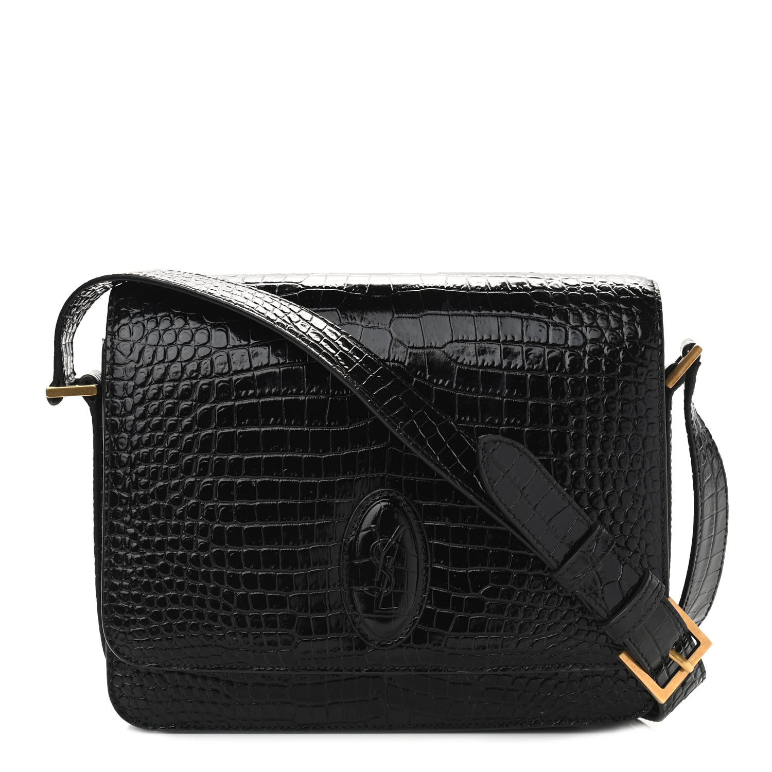 Saint Laurent Patent Crocodile Embossed Calfskin Le 61 Shoulder Bag Black 1 of 9