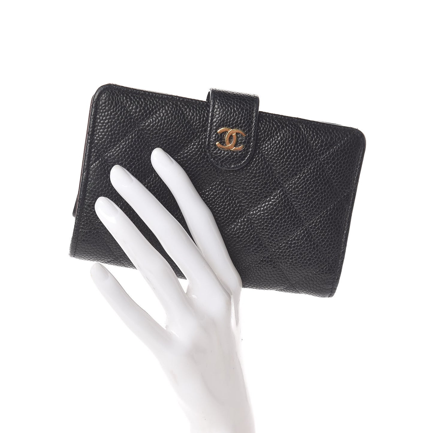 Caviar Quilted Zipped Pocket Wallet Black
