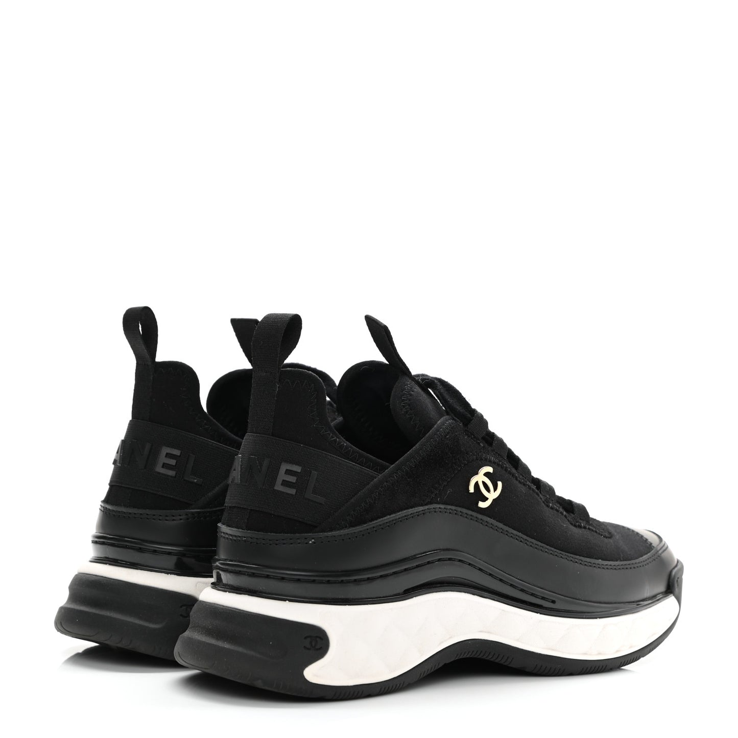 Velvet Calfskin Mixed Fibers CC Sneakers 36 Black