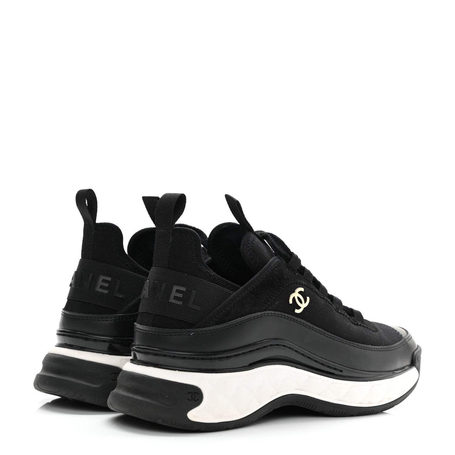 Chanel Velvet Calfskin Mixed Fibers CC Sneakers 36 Black 4 of 10