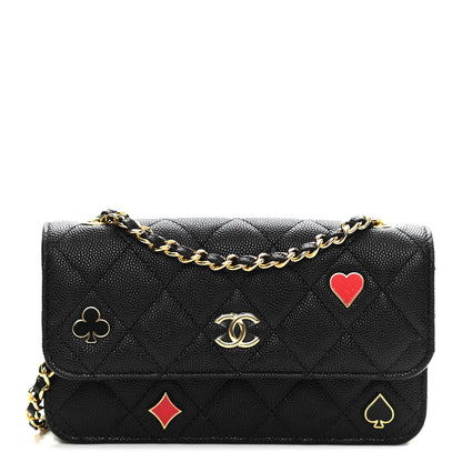 Chanel Caviar Quilted Enamel Coco Casino Flap Phone Holder With Chain Black 1 of 10