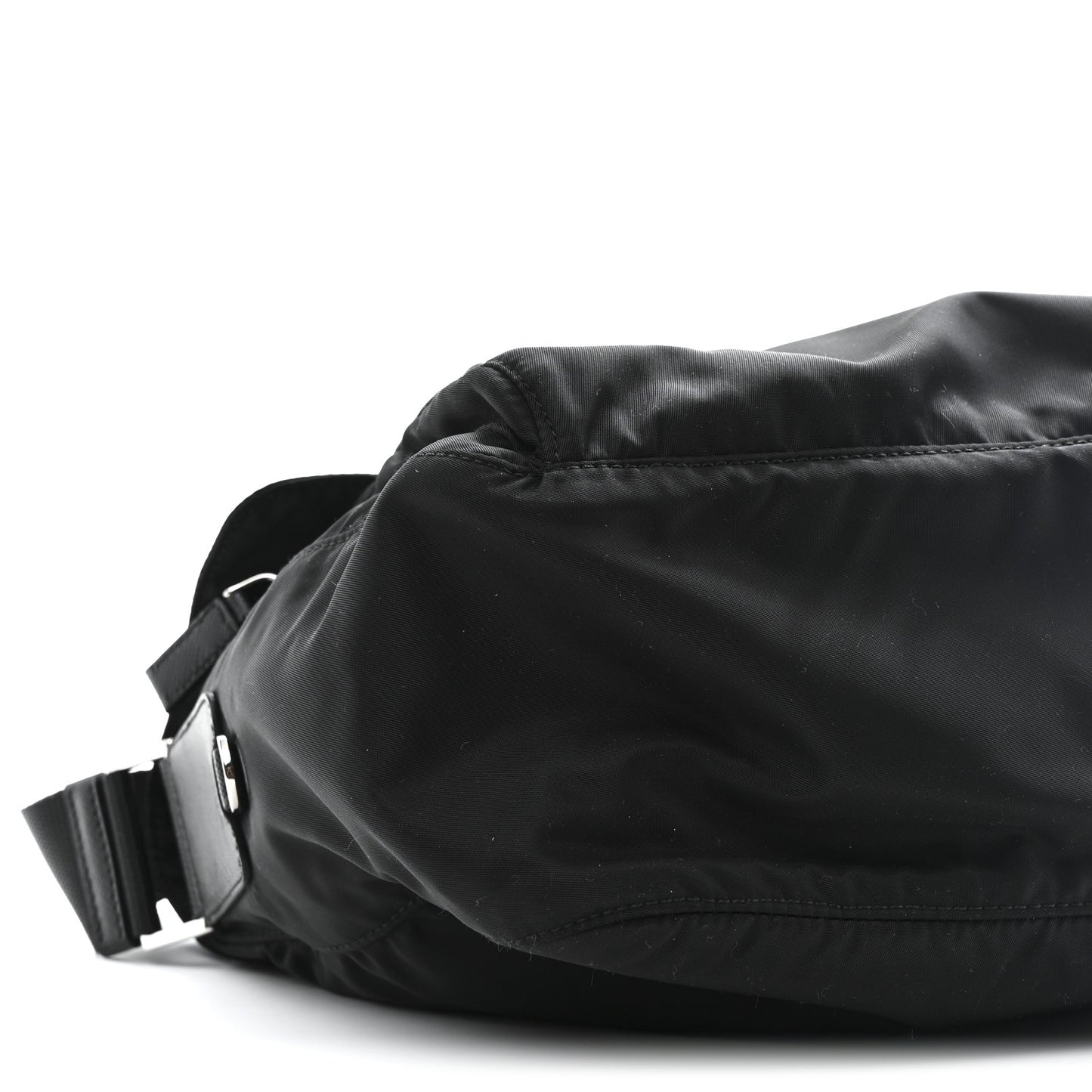 Re-Nylon Vela Saffiano Pocket Double Buckle Messenger Shoulder Bag Black