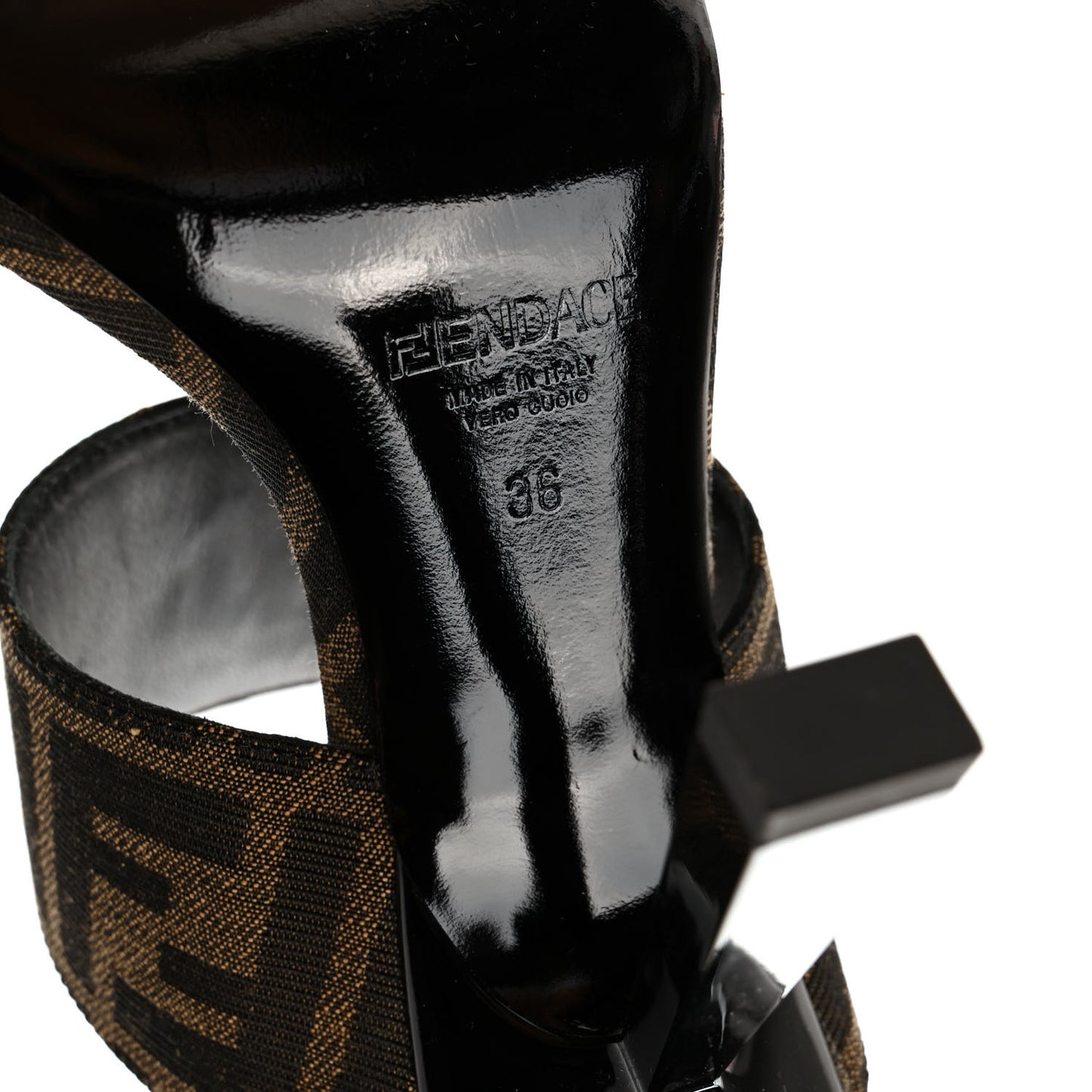 X FENDI Fabric Jacquard Fendace Medusa High Heel Mule Sandals 36 Tobacco Black