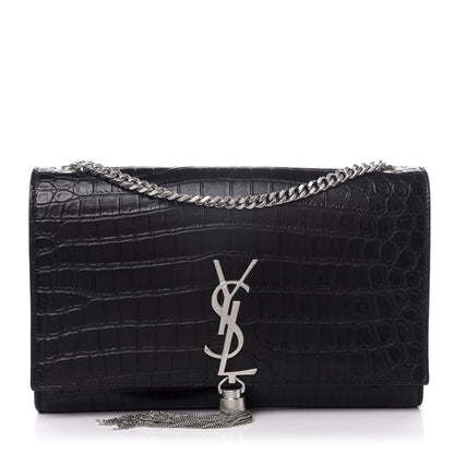 Saint Laurent Calfskin Crocodile Embossed Medium Classic Monogram Kate Tassel Satchel Black 1 of 8
